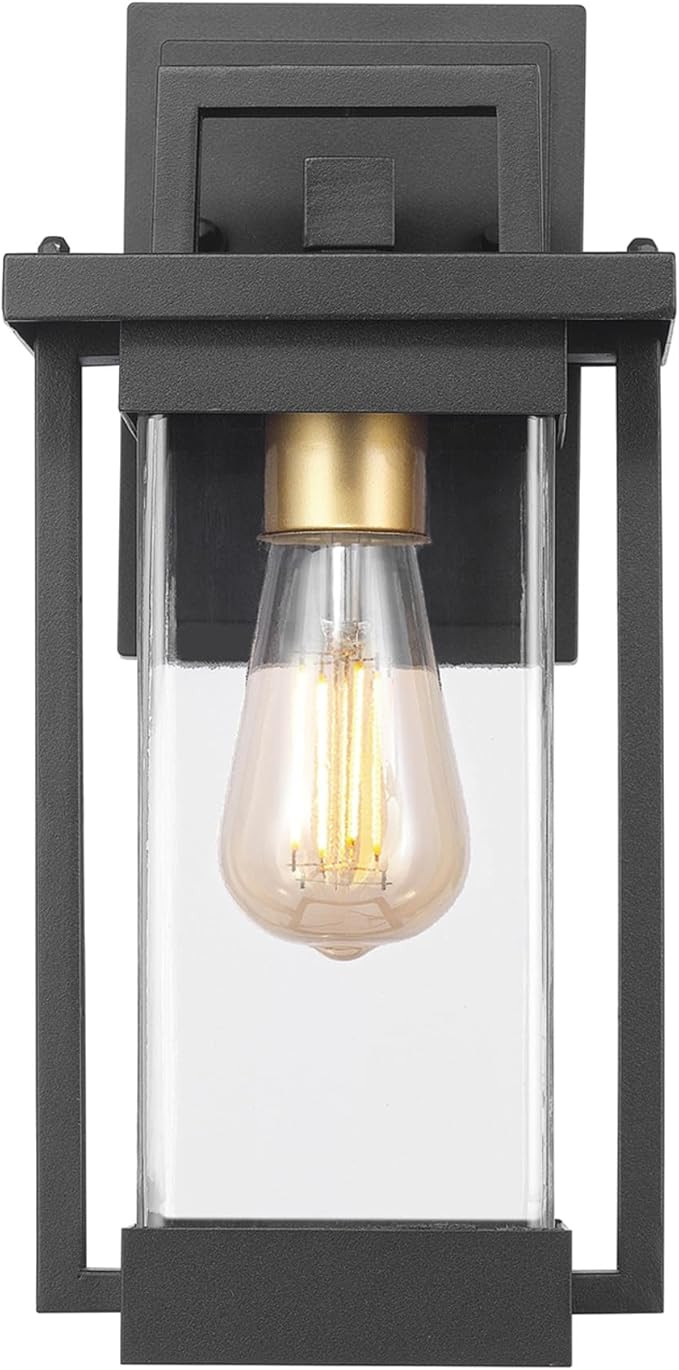 Globe Electric 60000028 1-Light Outdoor Wall Sconce, Matte Black, Brass Accent, Clear Seeded Glas... | Amazon (US)