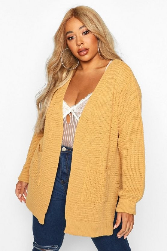 Plus Waffle Knitted Chunky Oversized Cardigan | Boohoo.com (US & CA)