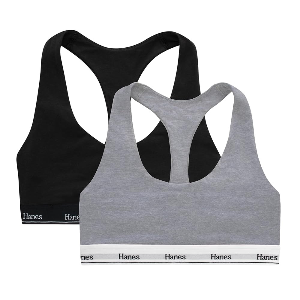 Hanes Women's Originals Racerback Bralette Pack, Breathable Stretch Cotton Bras, 2-Pack | Amazon (US)