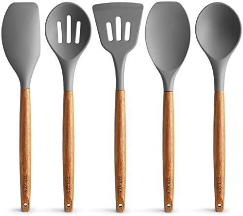 Zulay Kitchen Utensils Set - Non-Stick Silicone Cooking Utensils Set with Authentic Acacia Wood H... | Amazon (US)