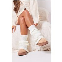 White Ribbed Flared Leg Warmers, White | PrettyLittleThing UK