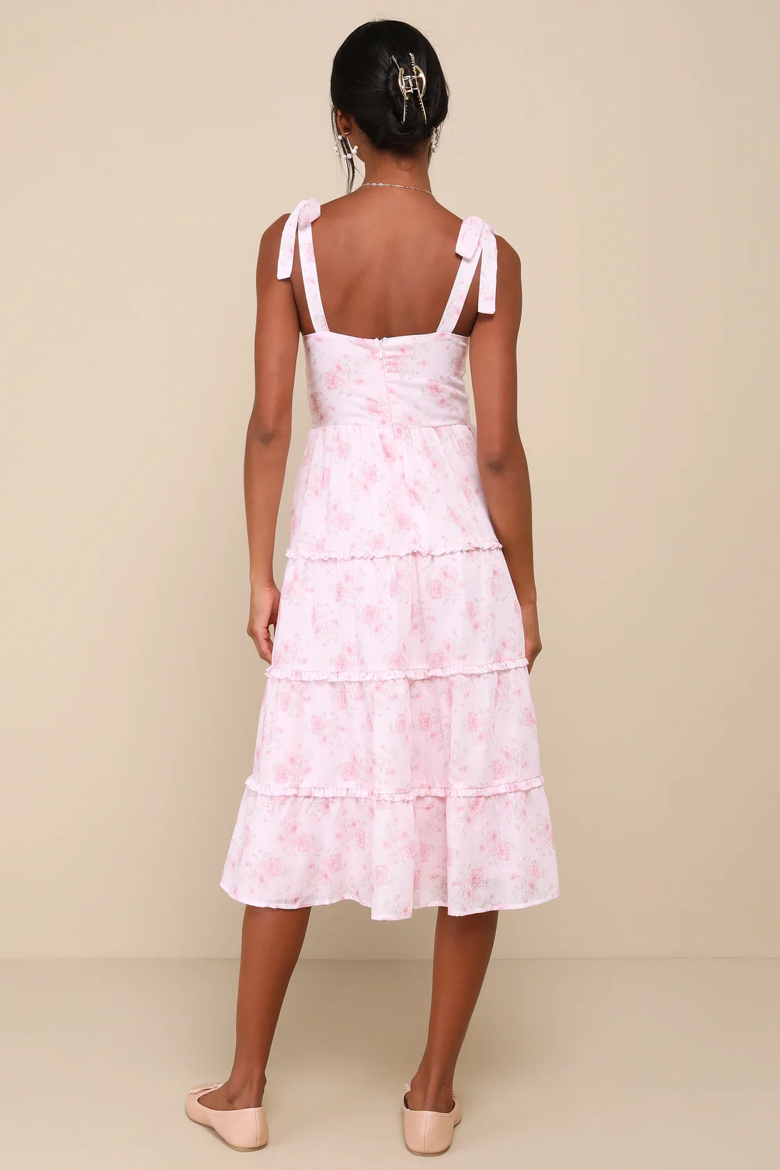Unbelievably Darling Pink Floral Buster Tie-Strap Midi Dress | Lulus