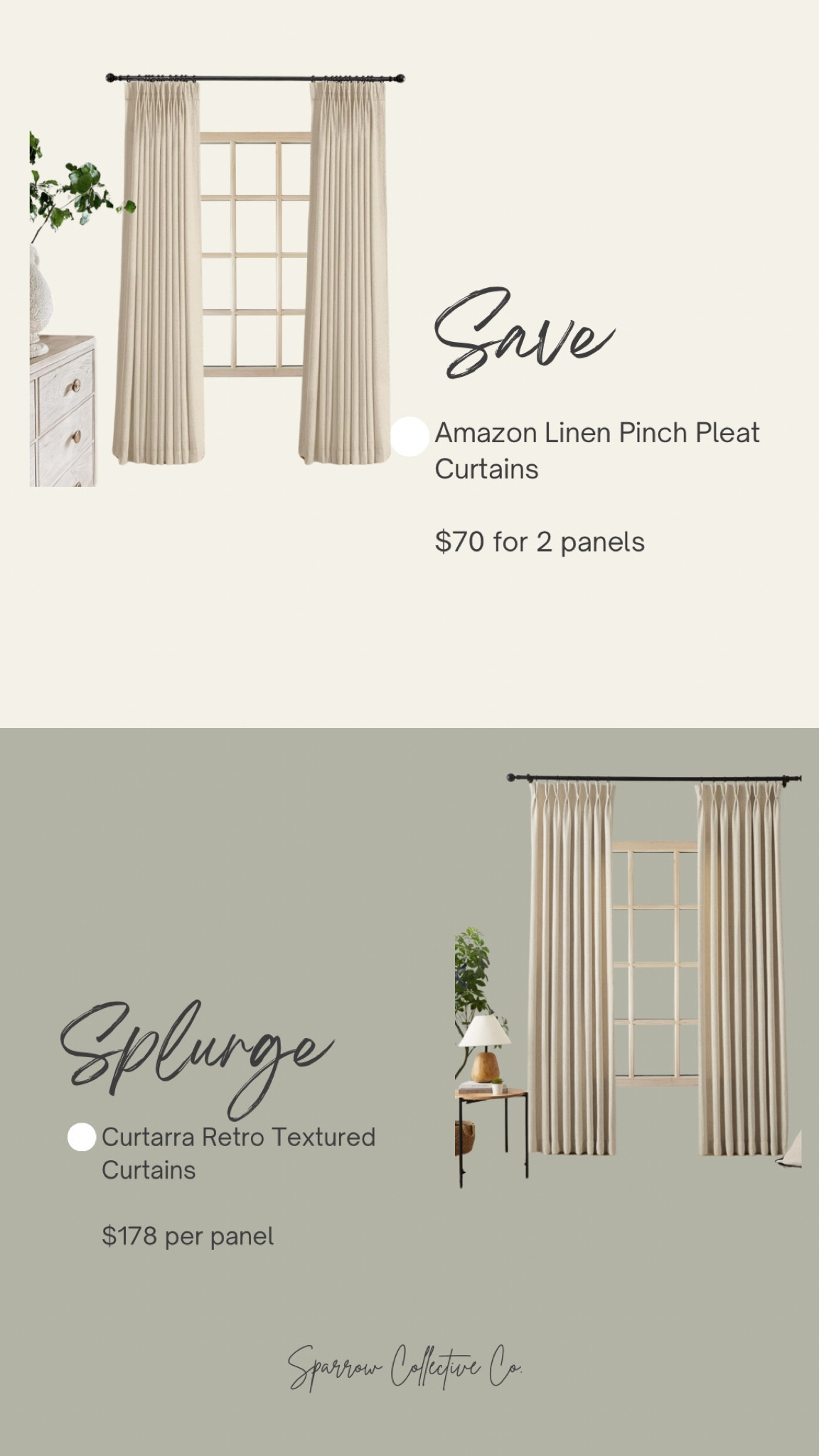Designer dupe and designer options for pinch pleat curtains. 

10% off w/ Curtarra code: EM10

#LTKHome #LTKFallSale #LTKFindsUnder100