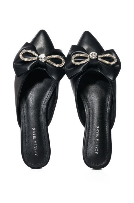 AZALEA WANG MORRIGAN BLACK EMBELLISHED BOW DETAIL FLAT | AKIRA