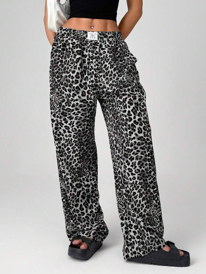 SHEIN EZwear Women Leopard Print Wide Leg Street Pants | SHEIN