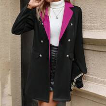 Contrast Lapel Neck Double Breasted Overcoat | SHEIN
