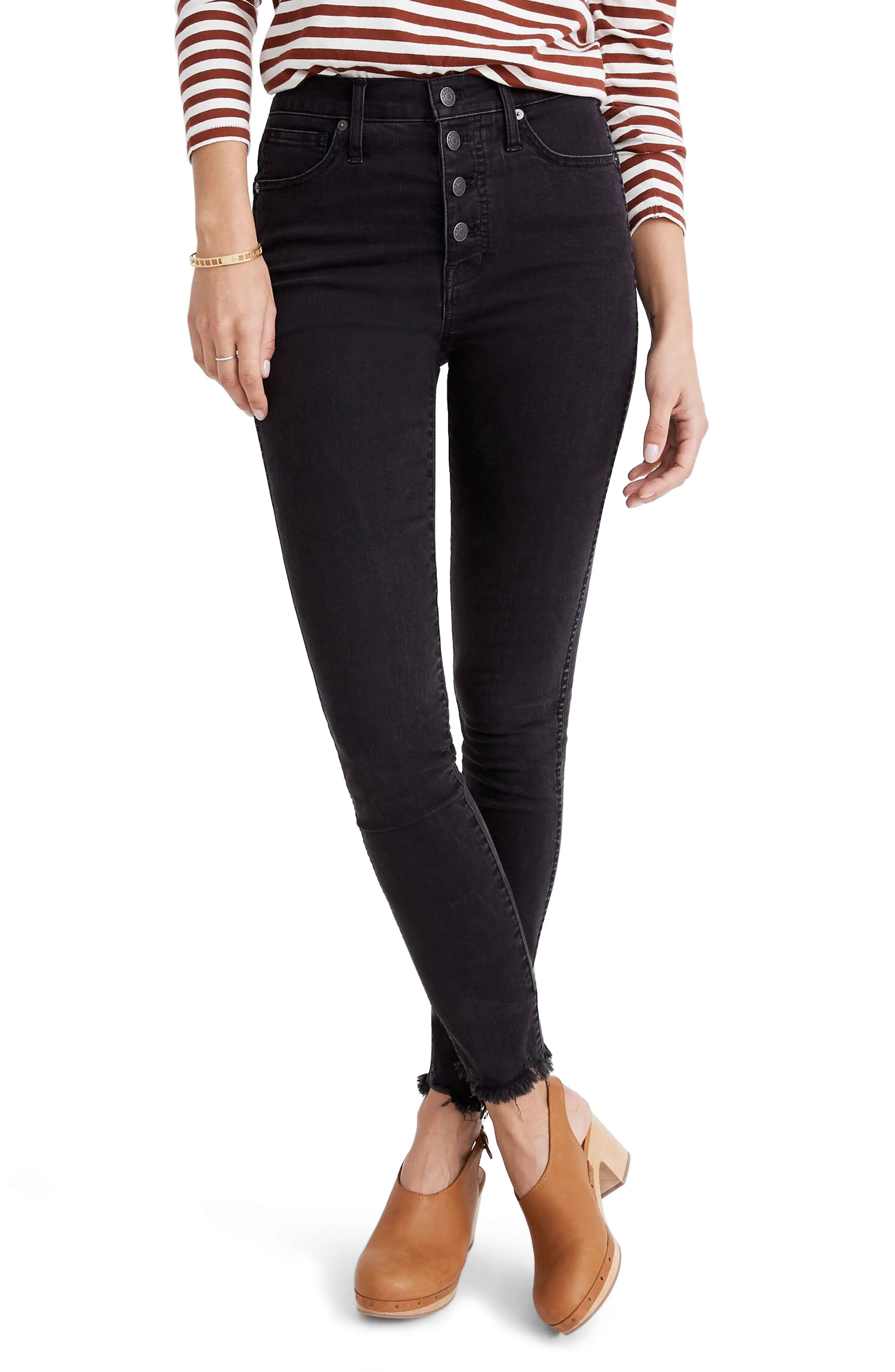 Women's Madewell 10-Inch High Waist Skinny Jeans Button-Through Edition, Size 23 - Black | Nordstrom