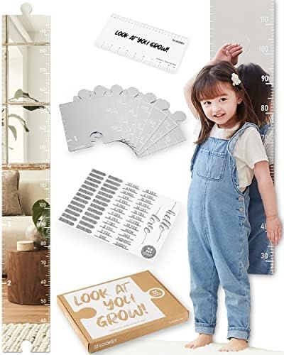 Amazon.com: LOOKEY Growth Chart Mirror for Kids Height Ruler with Stickers Nursery Wall Decor Bab... | Amazon (US)