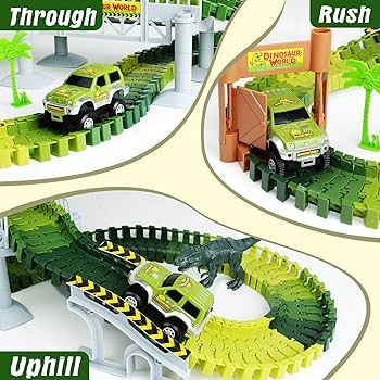 Dinosaur Toys for Kids 3-5, Create A Dino World with Bendable Flexible Racetrack Cars and Dinosau... | Amazon (US)