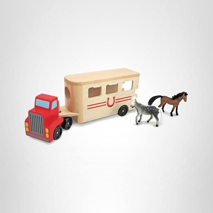 Melissa & Doug Horse Carrier Wooden Vehicle Play Set with 2 Flocked Horses and Pull-Down Ramp | Amazon (US)