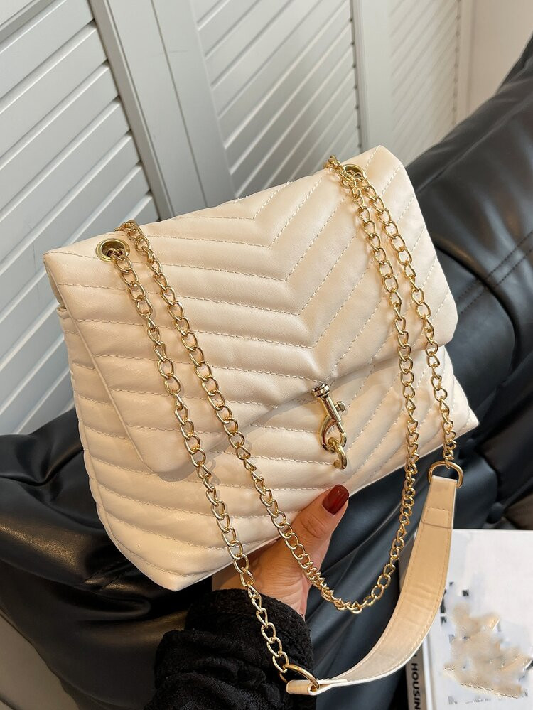 Chevron Detail Flap Chain Square Bag | SHEIN