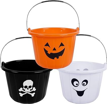 Zcaukya Halloween Candy Bucket, Set of 3 Halloween Plastic Jack-O-Lantern Skull Ghost Pails, Port... | Amazon (US)