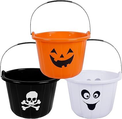 Zcaukya Halloween Candy Bucket, Set of 3 Halloween Plastic Jack-O-Lantern Skull Ghost Pails, Port... | Amazon (US)