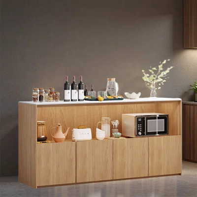 Modern minimalist kitchen island, equipped with storage cabinets and open shelves, suitable for both kitchen and dining area | Wayfair North America
