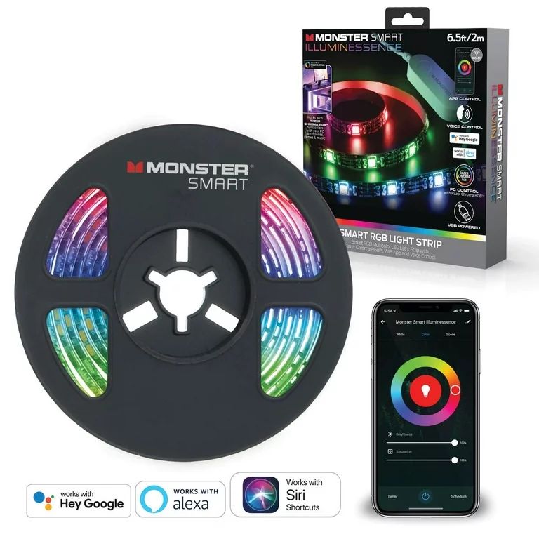 Monster Smart App & Voice Controlled Multi-Color USB LED Light Strip – 6.5ft/2m | Walmart (US)