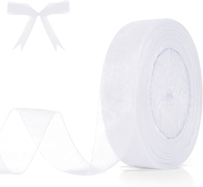 White Organza Ribbon - 1 Inch Sheer Chiffon, 50 Yards - Tulle for Gift Wrapping, Halloween, Chris... | Amazon (US)
