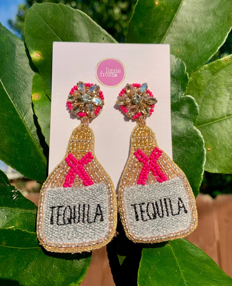 Tequila Bottle Earring, Rose Gold, Seed Bead, Beaded, Fashion, Bachelorette Party Gifts, Dangle E... | Etsy (US)