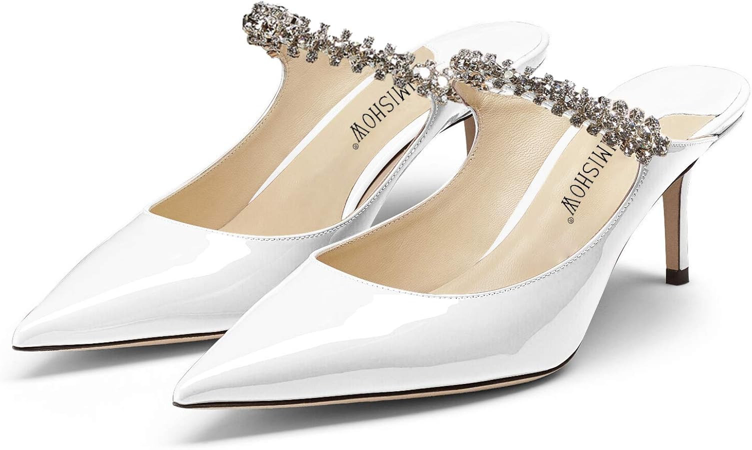 Jimishow Mule Heels Mules for Woman Rhinestone Mule Sandals Strappy Pointy Closed Toe 2.5 in Pump... | Amazon (US)
