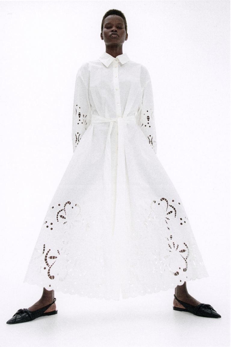 Broderie anglaise shirt dress - White - Ladies | H&M GB | H&M (UK, MY, IN, SG, PH, TW, HK)