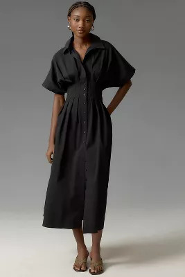The Tobie Button-Front Pleated Shirt Dress by Exquise | Anthropologie (US)