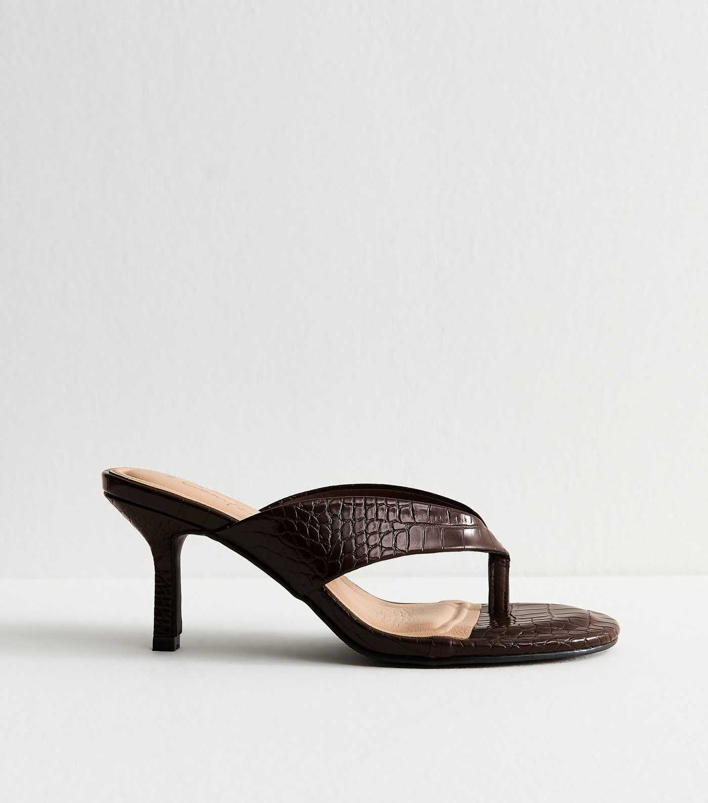 Dark Brown Faux Leather Toe Post Mules | New Look | New Look (UK)