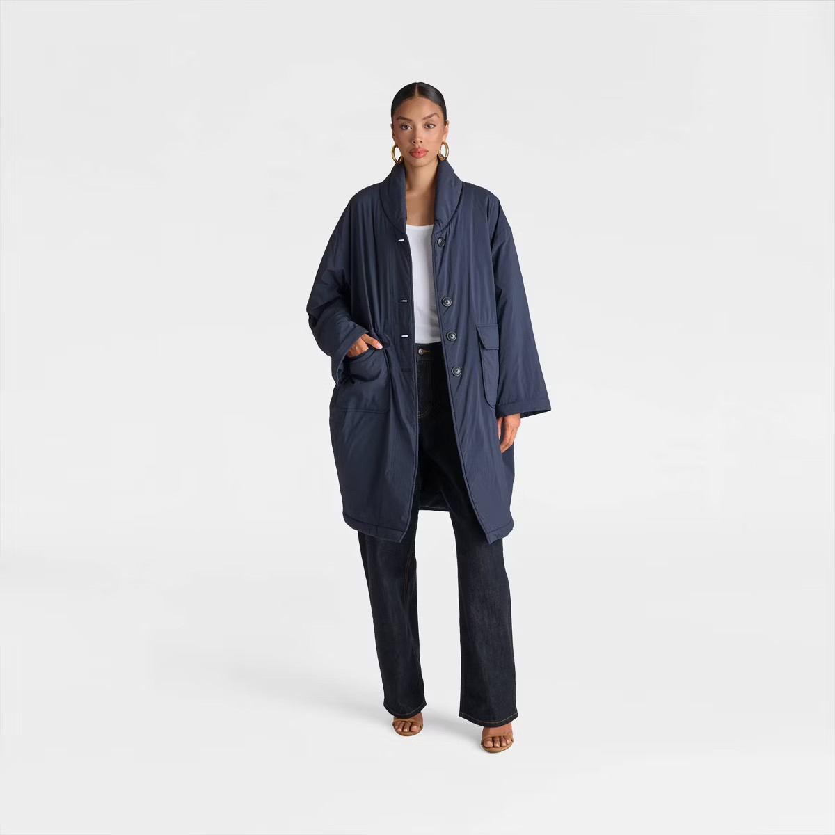 KBB by KAHLANA Women's 'The Duvet Trench Coat' - Navy Blue | Target
