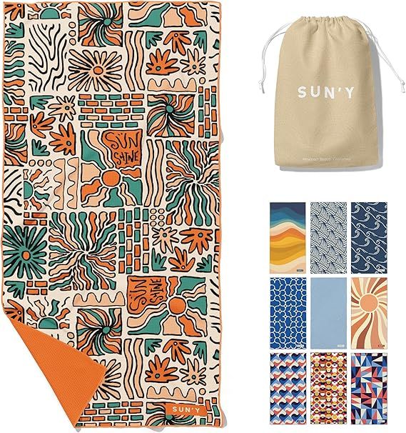 Sun’Y Beach Towel - Sand Free, Waffle Microfiber, Compact & Lightweight with Travel Bag, Quick ... | Amazon (US)