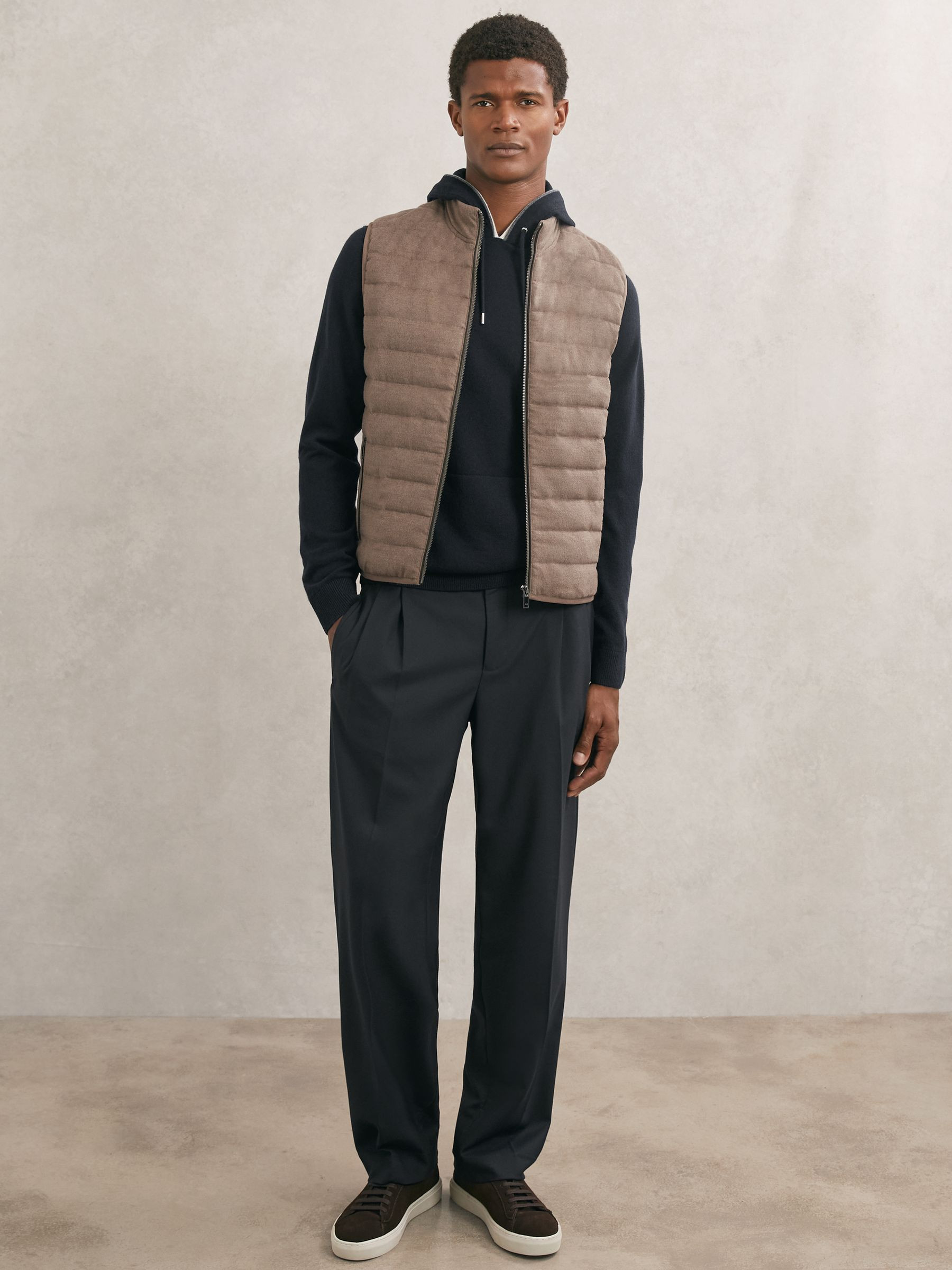 Brushed Jersey Quilted Gilet in Mocha Brown | Reiss UK