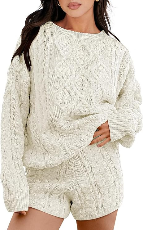 ANRABESS Women‘s 2 Piece Outfits Long Sleeve Cable Knit Chunky Oversized Pullover Sweaters 2023... | Amazon (US)