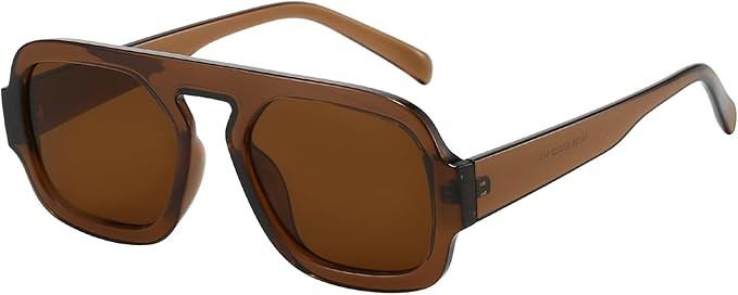 Trendy Square Aviator Sunglasses for Women Flat Top Designer Stylish Frame Sun Glasses Vintage Sh... | Amazon (US)