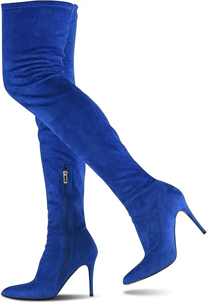 CAMSSOO Women's Thigh High Boots Faux Suede Elasticity Heels Over The Knee Boots Side Zip Pointed... | Amazon (US)