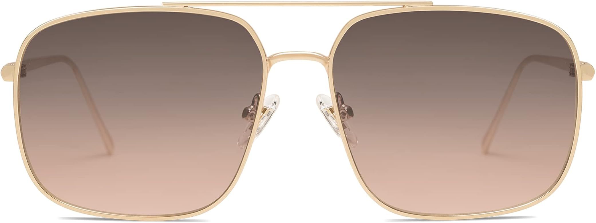 SOJOS Retro Square Aviator Sunglasses Womens Mens Double Bridge Metal Sun Glasses SJ1176 | Amazon (US)
