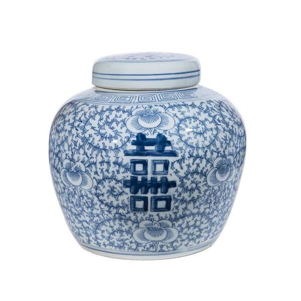 Blue and White Double Happiness Floral Lidded Jar - Bed Bath & Beyond - 20645133 | Bed Bath & Beyond
