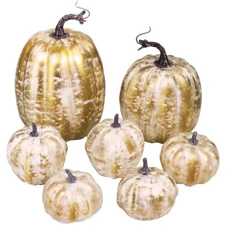 7 Pcs Assorted Size Artificial Pumpkins Rustic Faux Pumpkin Gold Brushed White Pumpkins for Fall Aut | Walmart (US)