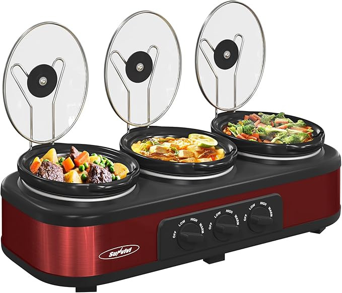 Sunvivi Triple Slow Cooker Buffet Servers and Warmer,3 Pot Food Small Mini Manual Slow Cooker wit... | Amazon (US)