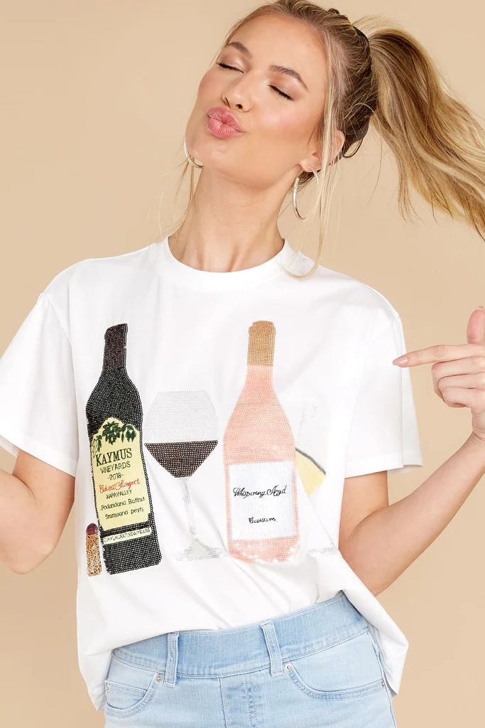 Wine White Tee | Red Dress 