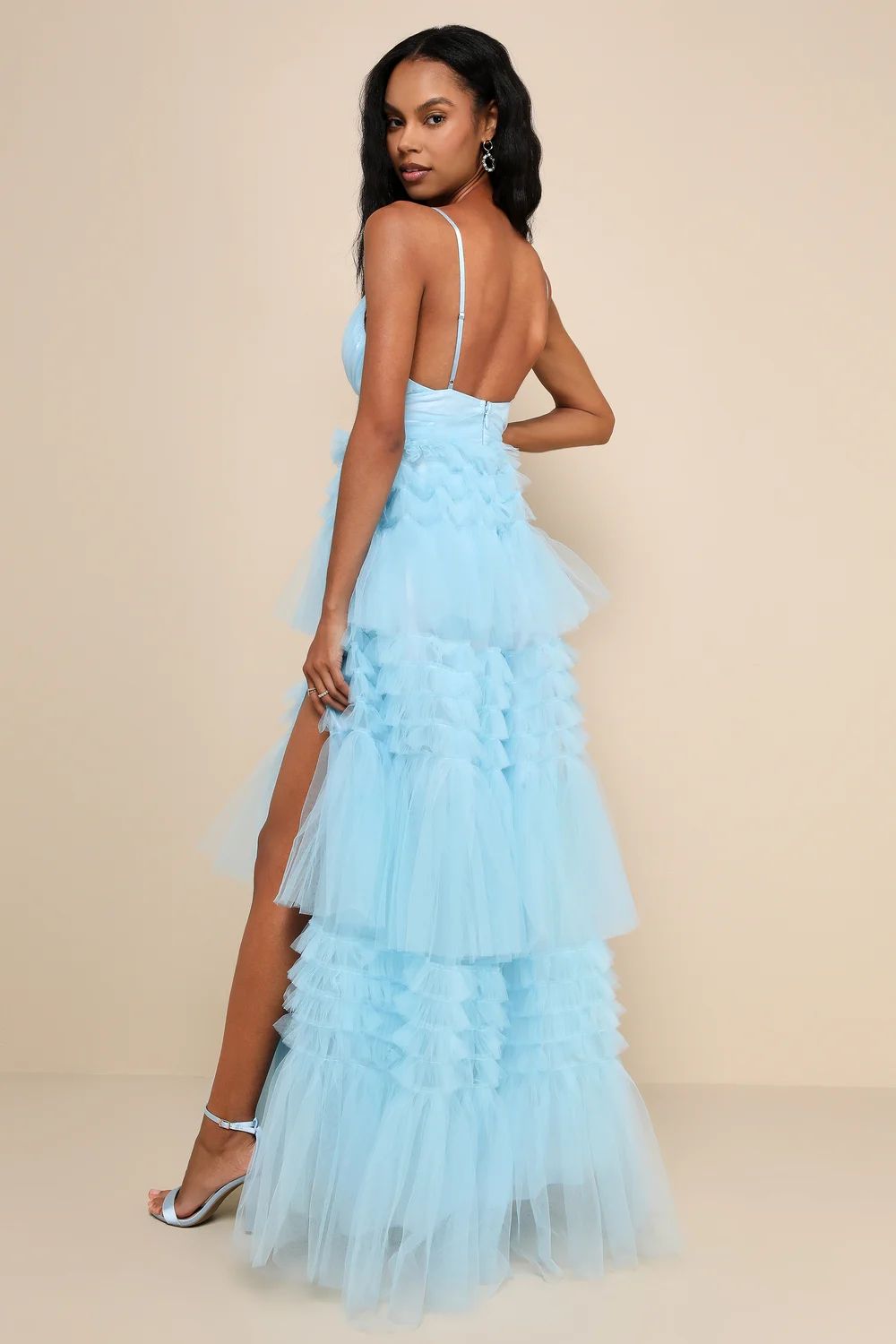 Gorgeous Statement Blue Tulle Tiered Ruffled Maxi Dress | Lulus