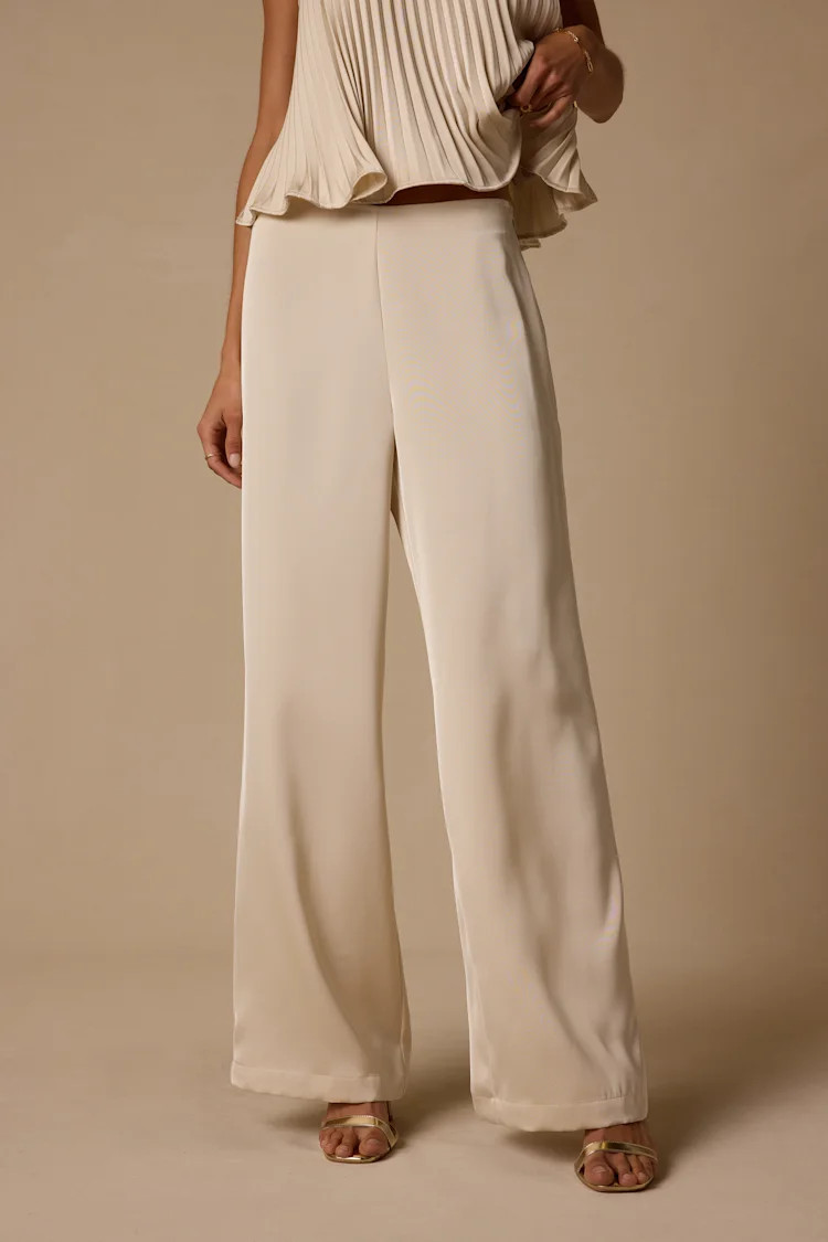 Caspian Cream Satin Wide-Leg Pants | Lulus