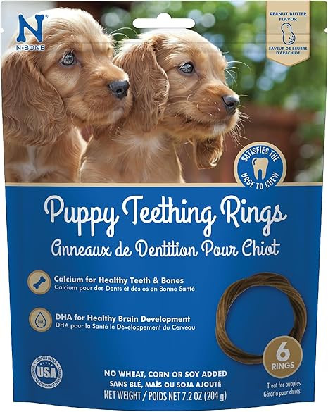 N-Bone Puppy Teething Rings Peanut Butter Flavor Dog Treat, 6 Count Bag, 7.2-oz | Amazon (US)