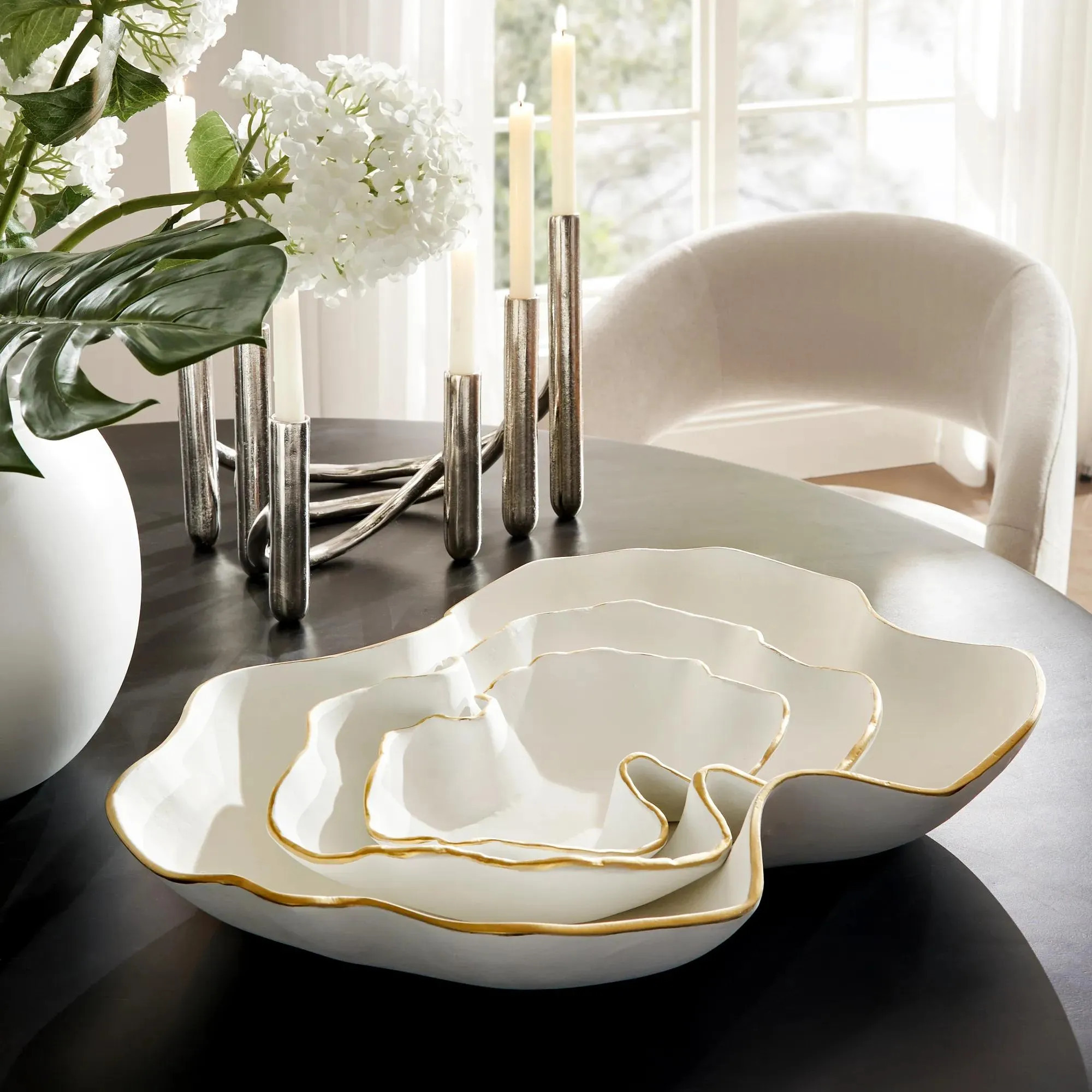 Villa Decorative Nesting Bowl | White | Décor Bowl | Z Gallerie | Medium 14.5"W x 10"D x 3.2"H | Aluminum | Z Gallerie