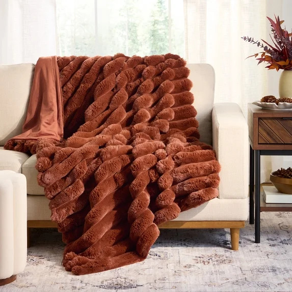 Better Homes & Gardens Gingerbread Cookie Exaggerated Channel Faux Fur Oversized Throw, 50" x 72" | Walmart (US)