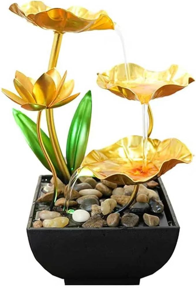 11‘’ H Gold Tabletop Water Fountain, Zen Desktop Waterfall, Indoor Lotus Desktop Decorative F... | Amazon (US)