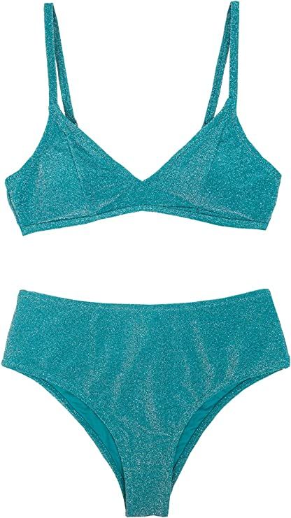 CUPSHE Bikini Sets for Woman Two Piece Swimsuits High Waisted Adjustable Straps Back Hook V Neck | Amazon (US)