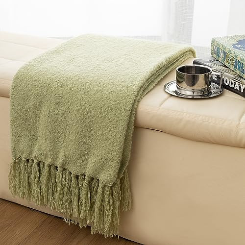 Gealaek Sage Green Throw Blanket Lightweight Fuzzy Soft Cozy Decorative Blankets for Sofa Bed Farmhouse Throw Blanket Green with Fringe 50" x 60" | Amazon (US)
