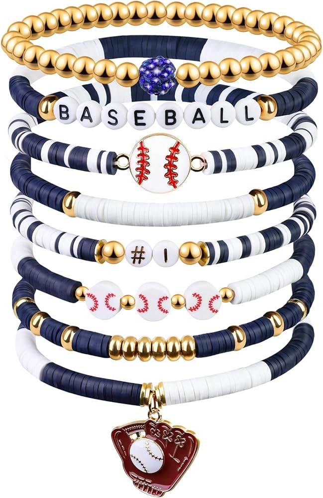 Baseball Clay Beaded Stretch Bracelets, Game Day Friendship Hypoallergenic Baseball Sport Fan Bra... | Amazon (US)