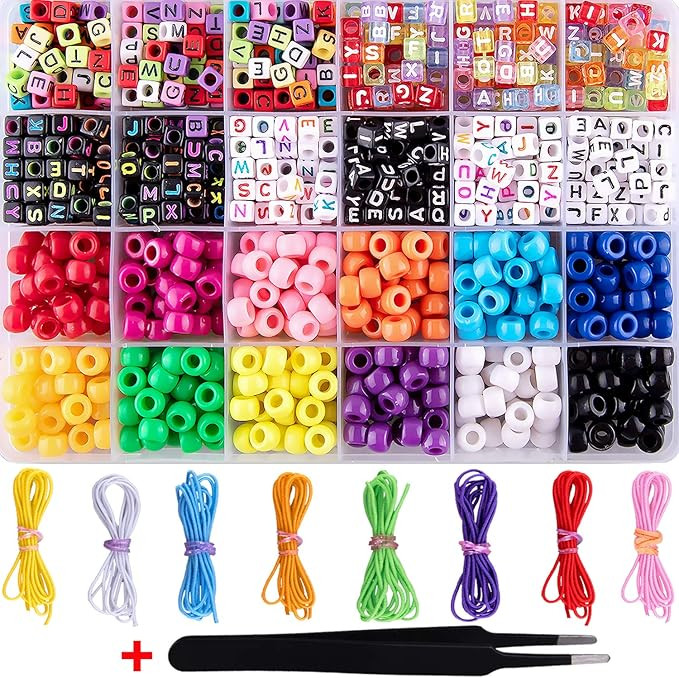 Duufin 1000 Pieces Bracelet Making Beads ABC Beads Pony Beads Letter Alphabet Beads with 8 Rolls ... | Amazon (US)