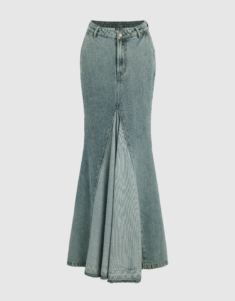 Maxi Fishtail Denim Skirt | Urban Revivo