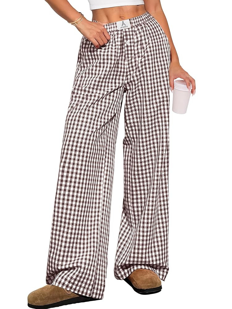 ANRABESS Womens Striped Gingham Pants 2025 Pajama Lounge Boxer Pants Cute Comfy PJ Bottoms with P... | Amazon (US)