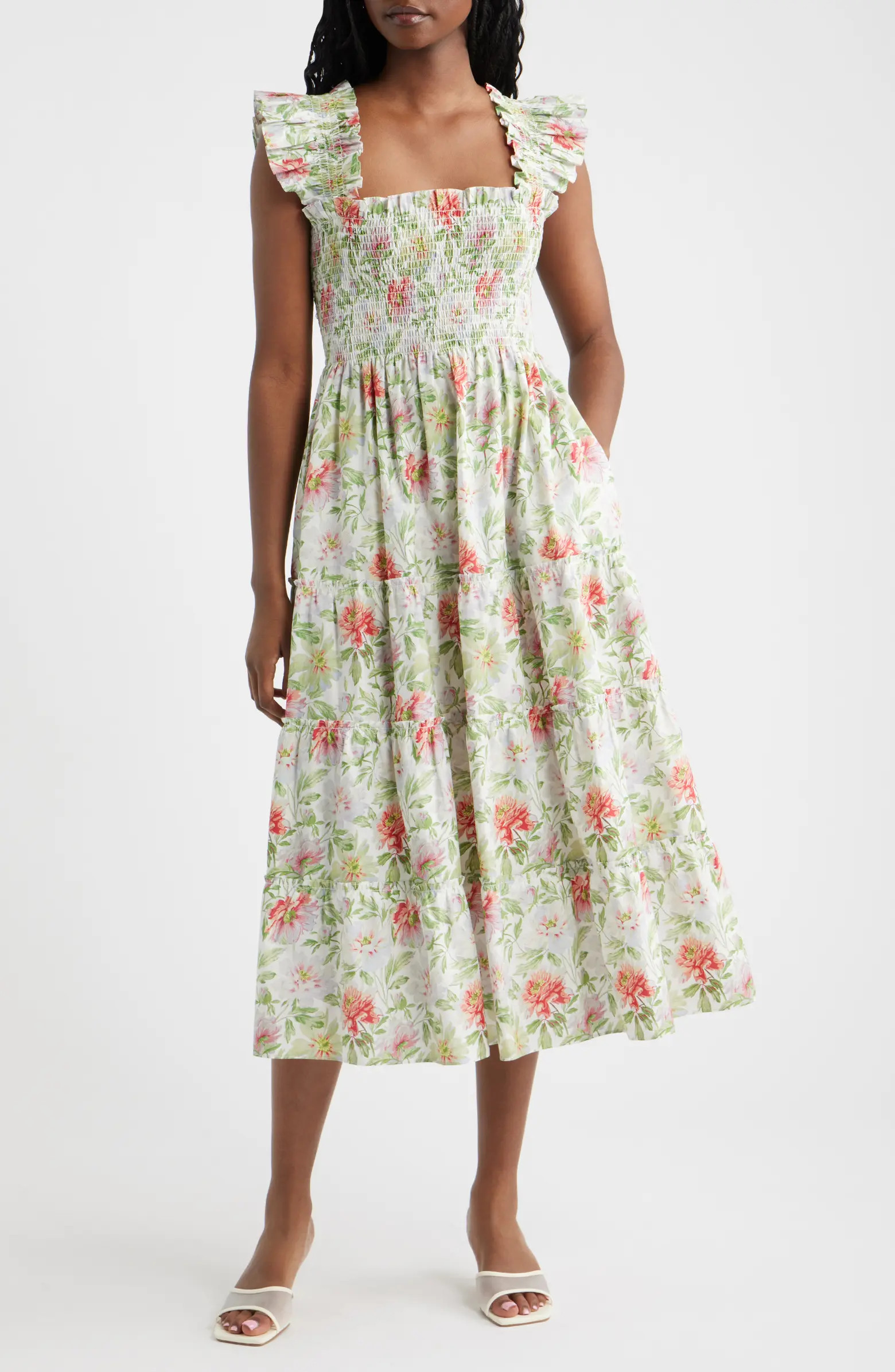 The Ellie Floral Flutter Sleeve Nap Midi Dress | Nordstrom