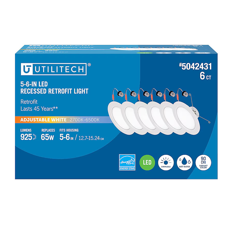 Utilitech Retrofit Kit 6 Pack White 5-in or 6-in 925-Lumen Switchable White Round Dimmable LED Ca... | Lowe's
